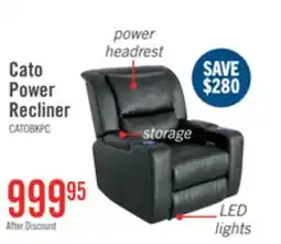 The Brick Cato 36.50 Leather-Look Fabric Power Reclining Chair with Power Headrest and Dual Cupholders - Black offer