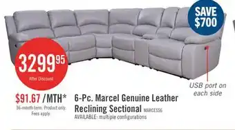 The Brick Marcel 6-Piece Genuine Leather Power Reclining Sectional with Storage Console and USB Port - Grey offer