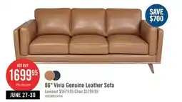 The Brick Vivia 86 Genuine Leather Sofa with Removable Seat Cushions and Wood Base - Caramel Brown offer