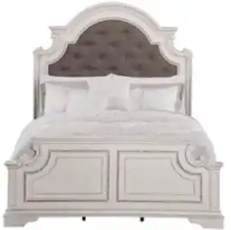 The Brick Grace Panel Bed with Headboard & Frame, Wooden, Fabric, Antique White - Queen Size offer