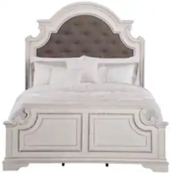 The Brick Grace Panel Bed with Headboard & Frame, Wooden, Fabric, Antique White - Queen Size offer