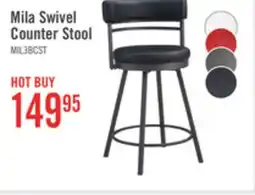 The Brick Mila Counter Stool with Swivel Seat, Vegan Leather Fabric, Metal - Black offer