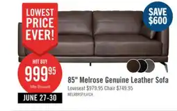 The Brick Melrose 84.5 Top-Grain Genuine Leather Sofa with Metal Legs - Dark Brown offer