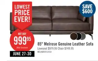 The Brick Melrose 84.5 Top-Grain Genuine Leather Sofa with Metal Legs - Dark Brown offer