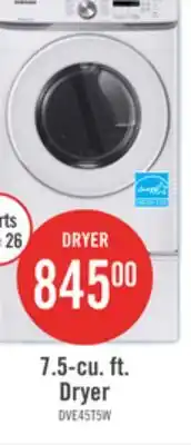The Brick Samsung 7.5 Cu. Ft. Electric Dryer - White - Stackable - DVE45T6005W/AC offer