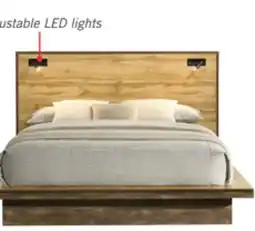 The Brick Silas Platform Bed with Headboard & Frame, LED, Rustic Brown - Queen Size offer