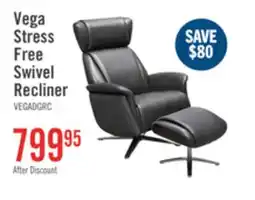 The Brick Vega 29.5 Faux Leather Stress Free Swivel Reclining Chair with Footrest and Aluminum Legs - Grey offer
