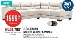 The Brick Citadel 2-Piece Right-Facing Top-Grain Genuine Leather Sectional with Wood Legs - Frost White offer