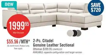 The Brick Citadel 2-Piece Right-Facing Top-Grain Genuine Leather Sectional with Wood Legs - Frost White offer