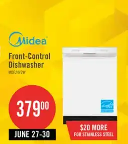 The Brick Midea 24 Front-Control Dishwasher with Interior Light - MDF24P2BWW offer