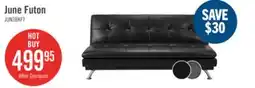 The Brick June 73.2 Leather-Look Fabric Klik Klak Futon with Metal Legs and Tufting - Black offer