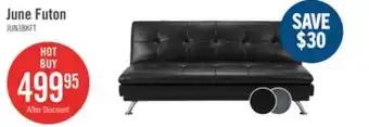 The Brick June 73.2 Leather-Look Fabric Klik Klak Futon with Metal Legs and Tufting - Black offer