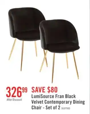The Brick LumiSource Fran Black Velvet Contemporary Dining Chair - Set of 2 offer