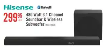 The Brick HISENSE 3.1 CH Dolby Audio DTS Virtual:X Soundbar with Wireless 480W Subwoofer (HS3100) offer