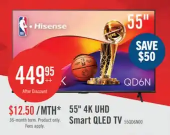 The Brick Hisense 55 QLED 4K UHD HDR10 Dolby Vision 60Hz Google Smart TV (55QD6N) offer