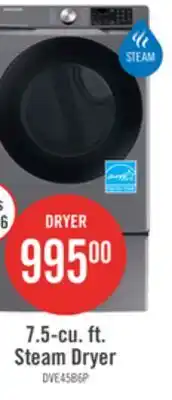 The Brick Samsung 7.5 Cu. Ft. Electric Dryer with Steam - Grey - Stackable - DVE45B6305P/AC offer