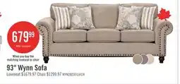 The Brick Made in Canada Wynn 93 Chenille Fabric Sofa with Nailhead Trim and Wood Bun Legs - Taupe offer