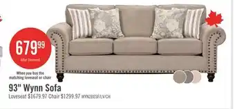 The Brick Made in Canada Wynn 93 Chenille Fabric Sofa with Nailhead Trim and Wood Bun Legs - Taupe offer