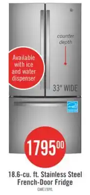 The Brick GE 33 18.6 Cu. Ft. French-Door Refrigerator - Stainless Steel Fingerprint Resistant - GWE19JYLFS offer