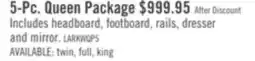 The Brick Lark 5pc Bedroom Set with Panel Bed, Dresser & Mirror, Rustic White - Queen Size offer
