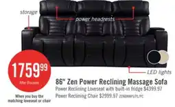 The Brick Zen 86 Faux Leather Power Reclining Massage Sofa with Power Headrests and Drop-Down Console - Black offer