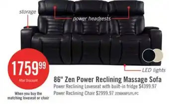 The Brick Zen 86 Faux Leather Power Reclining Massage Sofa with Power Headrests and Drop-Down Console - Black offer