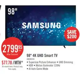 The Brick Samsung 98 4K UHD Edge Lit Dynamic Crystal Colour HDR10+ 120Hz Smart TV (UN98DU9000FXZC) offer