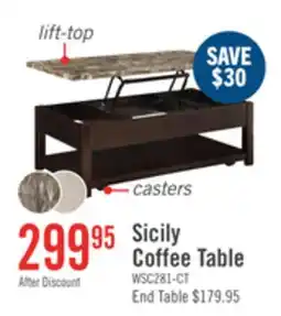 The Brick Sicily 48 Traditional Lift Top Coffee Table With Storage, Shelf and Casters - Dark Brown with Mabl offer