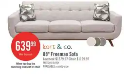 The Brick Kort & Co. Freeman 88 Linen-Look Fabric Sofa with Wood Base and Tufted Back Cushions - Dove White offer