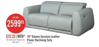 The Brick Gianna 76 Genuine Leather Power Reclining Sofa with Power Headrests and USB Ports - Spa Blue offer