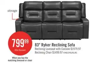 The Brick Ryker 82.5 Faux Leather Reclining Sofa with Storage Arms - Grey offer