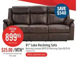 The Brick Lucas 81 Faux Suede Fabric Reclining Sofa - Brown offer