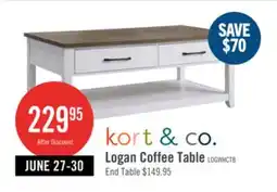 The Brick Kort & Co. Logan 23.25 Traditional Coffee Table with Storage and Shelf - White and Walnut Oak offer