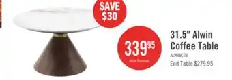 The Brick Alwin 31.5 Modern Round Coffee Table with White Sintered Stone Top - Brown offer