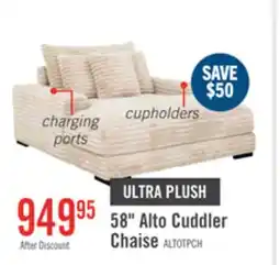The Brick Alto 58 Ultra Plush Faux Fur Fabric Chaise Lounge with Dual Cupholders and USB Port - Taupe offer