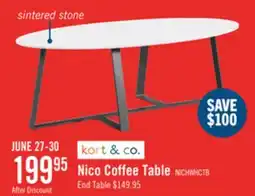 The Brick Kort & Co. Nico 51 Modern Oval Coffee Table - White Sinetered Stone with Dark Grey Metal Legs offer