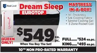 Surplus Furniture Dream Sleep Queen Eurotop Mattress Set offer