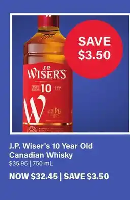 LCBO J.P. Wiser's 10 Year Old Canadian Whisky offer