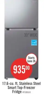The Brick Samsung 30 17.6 Cu. Ft. Smart Top-Freezer Refrigerator - Stainless Steel - RT18DG6500SRAC offer