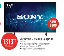 The Brick Sony 75 Bravia 3 LED 4K HDR10 Dolby Vision Motionflow XR 60Hz Google Smart TV (K75S30) offer