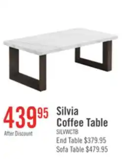 The Brick Silvia 48 Modern Coffee Table - White and Grey Marble Look with Brown Wood Legs offer