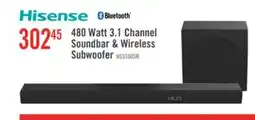 The Brick HISENSE 3.1 CH Dolby Audio DTS Virtual:X Soundbar with Wireless 480W Subwoofer (HS3100) offer