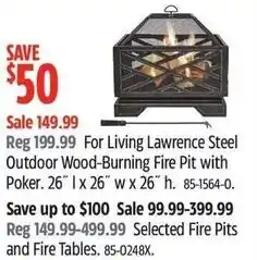 Canadian Tire Living lawrence steel outdoor wood-burning fire pit with poker offer