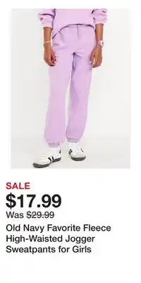 Old Navy Old Navy Favorite Fleece High-Waisted Jogger Sweatpants for Girls offer