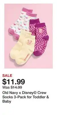 Old Navy Old Navy x Disney Crew Socks 3-Pack for Toddler & Baby offer