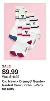 Old Navy Old Navy x Disney Gender-Neutral Crew Socks 3-Pack for Kids offer