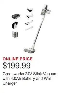 Costco Greenworks 24V Stick Vacuum with 4.0Ah Battery and Wall Charger offer