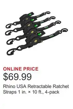 Costco Rhino USA Retractable Ratchet Straps 1 in. × 10 ft., 4-pack offer