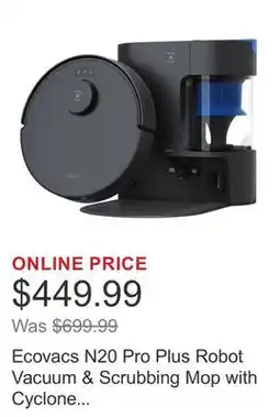 Costco Ecovacs N20 Pro Plus Robot Vacuum & Scrubbing Mop with Cyclone Auto-Empty offer