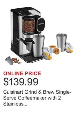 Costco Cuisinart Grind & Brew Single-Serve Coffeemaker with 2 Stainless Steel Travel Mugs offer